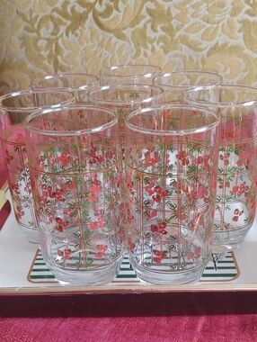 Vintage Glasses Set Of 8. Strawberry Lattice. Anchor Hocking. 12 Oz.